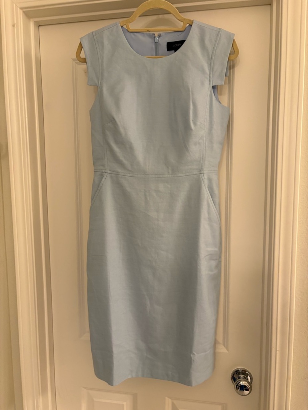 NWT J. Crew Resume Dress in Stretch Linen Blend. Light Blue  Sheath Dress, S 4 - Picture 3 of 9